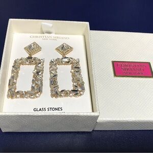 Christian Siriano NY Glass Stones Rhinestone Rectangular Drop Statement Earrings